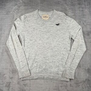 Hollister Sweater Womens Small Gray V Neck Marl Knit Logo Long Sleeve Preppy Y2k